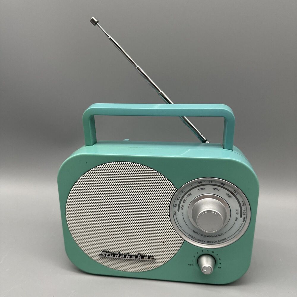 Studebaker SB2000 Retro Portable AM/FM Radio - Speaker - Aux Input Teal Tested.